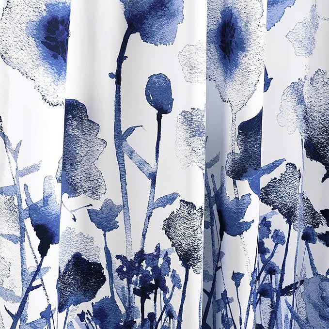 Lush Decor Zuri Flora Light Filtering Window Curtain Panel Pair, 63" Long x 52" Wide, Navy