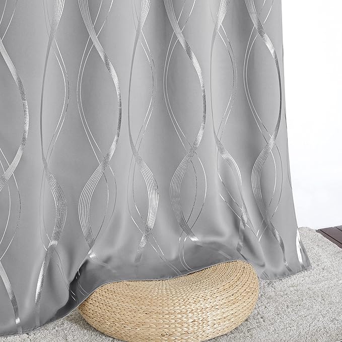 NICETOWN Blackout Curtains 84 inches Long, Microfiber Noise Reducing Thermal Insulated Wave Line Foil Print Design Blackout Curtains for Patio Sliding Glass Door (Silver Grey, 2 Panels, 42 x 84 Inch)