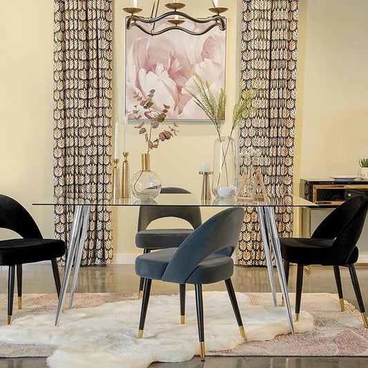 Coaster Home Furnishings Gilman 64" Rectangle Modern Dining Table with Glass Top and Metal Base, Contemporary Glass Dining Table for Kitchens, Chrome