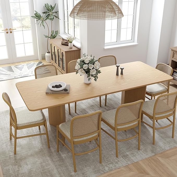 Casaphoria 79" Dining Table for 6, Wood Kitchen Table with Scratch-Resistant Top & V-Shaped Base, Modern Farmhouse Rectangular Dining Table for Living Room, Kitchen, Easy Assembly, Natural Wood