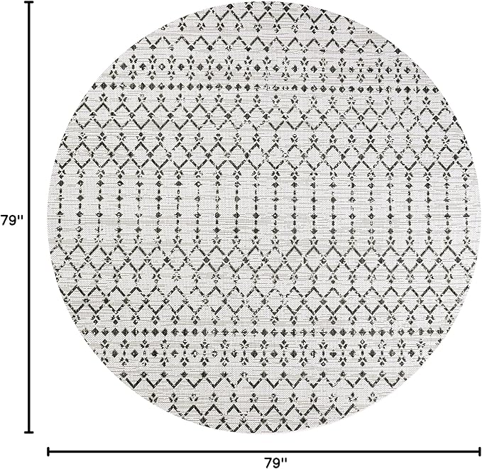 JONATHAN Y Moroccan Geometric Indoor Outdoor Round Area Rug 6 Ft Cream/Black, Ourika Textured Weave for Backyard, Patio, Porch, Easy-Cleaning, High Traffic, Pet-Friendly, Non-Shedding (SMB108I-6R)