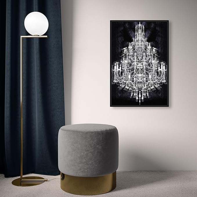 The Oliver Gal Artist Co. Fashion and Glam Framed Wall Art Canvas Prints 'Montecarlo Crystal' Chandeliers Home Décor, 16" x 24", White, Black