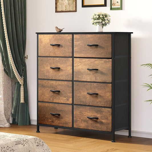YITAHOME Fabric Dresser for Bedroom, Tall Storage 8 Drawers, Rustic Dresser & Chest of Drawers, Storage Drawer Organizer for Closet, Bedroom, Living Room