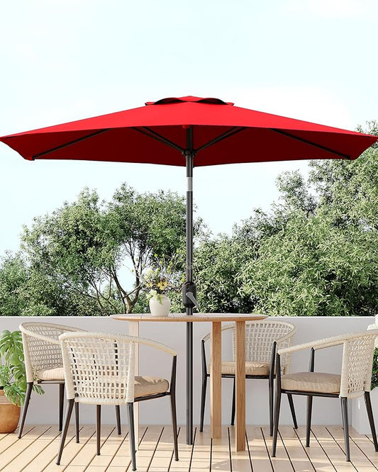 GarveeLife Outdoor Patio Umbrella, Table Market Umbrella with Push Button Tilt and Crank, 8 Sturdy Ribs UV Protection Waterproof for Garden, Deck, Backyard, Pool