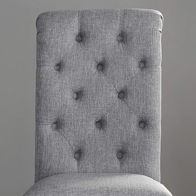 Roundhill Furniture Leviton Solid Wood Tufted Dining Chair, Set of 2, Gray