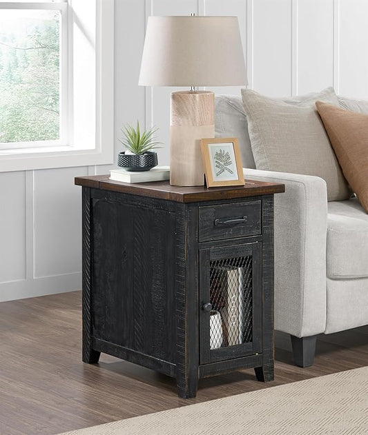 Martin Svensson Home Solid Wood Black and Brown Rustic Chairside End Table with Power and Storage