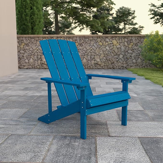 Flash Furniture Charlestown Commercial Grade Indoor/Outdoor Adirondack Chair, Weather Resistant Durable Poly Resin Deck and Patio Seating, Blue