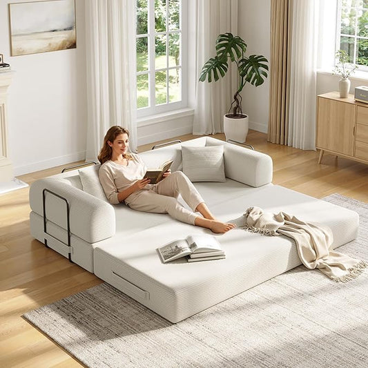 79in Convertible Sofa Bed, Corduroy Boneless Couch Bed, Futon Sleeper Sofa Pull Out Bed, Foldable Couch for Living Room Apartment, No Assembly Required