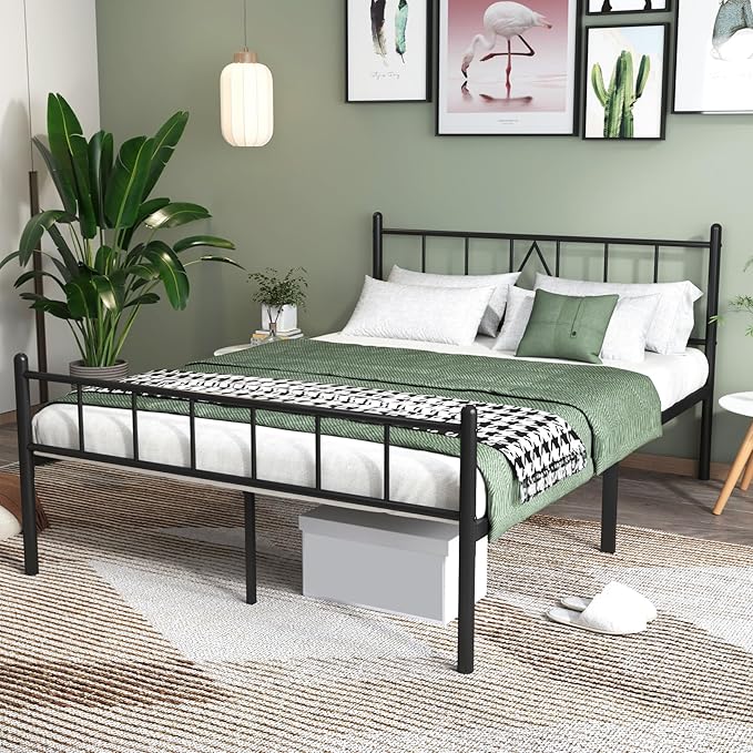 14 Inch Full Size Bed Frames with Headboard/Footboard, Under Bed Storage, Strong Metal Slats Support, No Box Spring Needed, Noise Free, Easy Assembly, Black