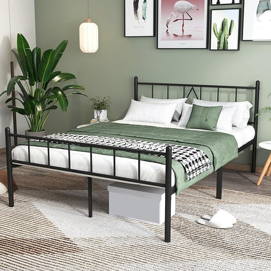 14 Inch Full Size Bed Frames with Headboard/Footboard, Under Bed Storage, Strong Metal Slats Support, No Box Spring Needed, Noise Free, Easy Assembly, Black
