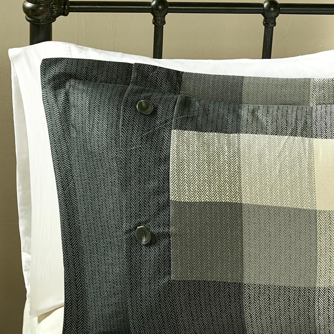 Madison Park Ridge Comforter Set - Cabin Lodge Plaid Herringbone Design, All Season Down Alternative Cozy Bedding with Matching Bedskirt, Shams, Decorative Pillow, Grey Queen(90"x90") 7 Piece