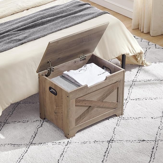 GAOMON Storage Chest, Lift Top Storage Trunk with Safety Hinge, Barn Style Organizer, Wooden Entryway Bench, Large Storage Chest for Entryway, Bedroom, Living Room