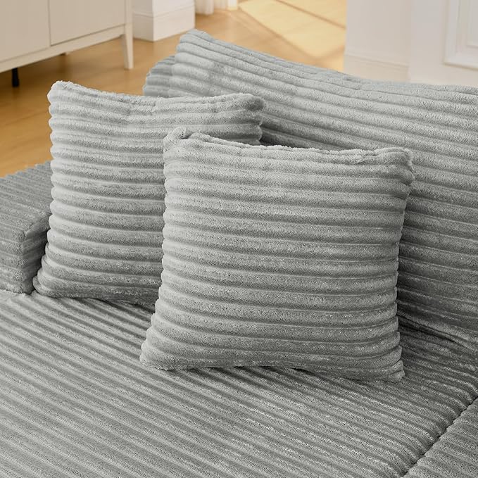 Fluffy Corduroy Double Chaise Lounge Daybed 83-Inch Oversized Loveseat Sleeper Sofa Bed,Boneless Love Seat Recliner Sleeper Couch Full Foam Floor Cloud Sofa Chaise W/6 Pillows for Living Room Bedroom
