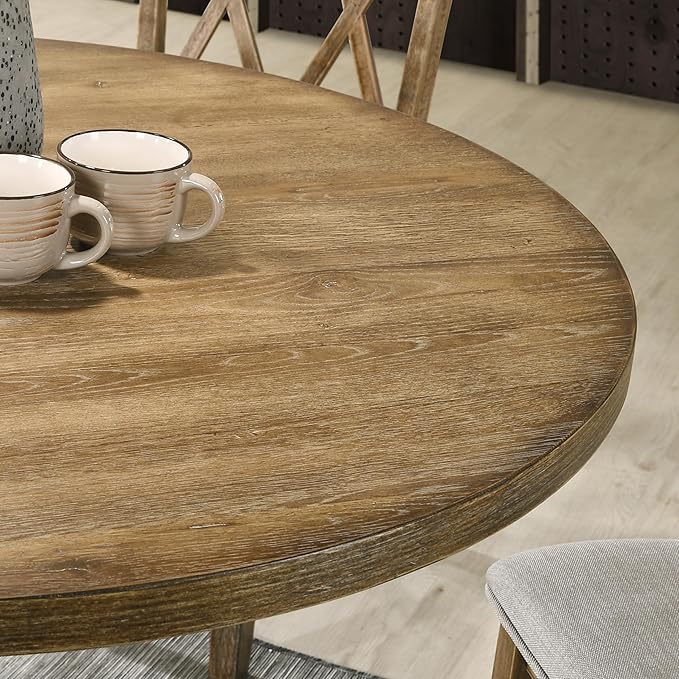 Roundhill Furniture Havre Pedestal Base Round Dining Table, Oak