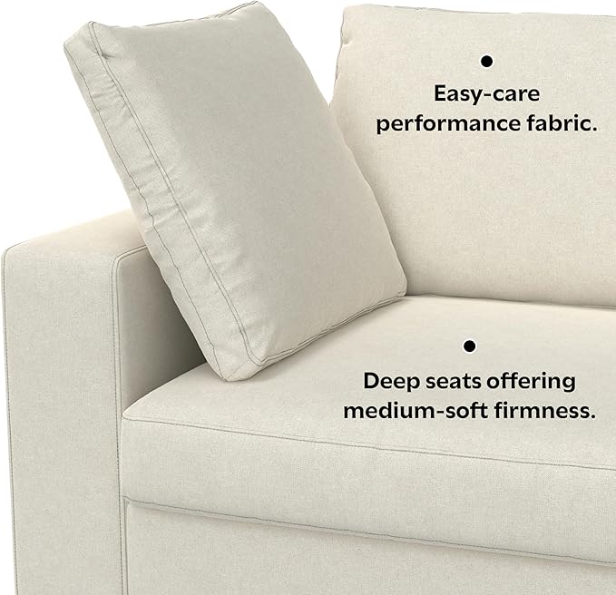 SIMPLIHOME Charlie Sofa in 100% Recycled Polyester Tightly Woven Performance Fabric, Cream, 78-inches Wide, Handcrafted Contemporary Style Loveseat Sofa or Couch for Living Room