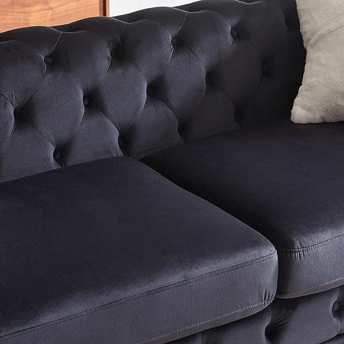 KEIKI 2-Piece Luxury Chesterfield Sofa Set with 1 Velvet 3-Seater Sofa & 1 Loveseat Sofa, Mid-Century 5-Seater Tufted Button Couch Set with 4 Pillow & High-Density Foam Cushion, for Living Room, Black