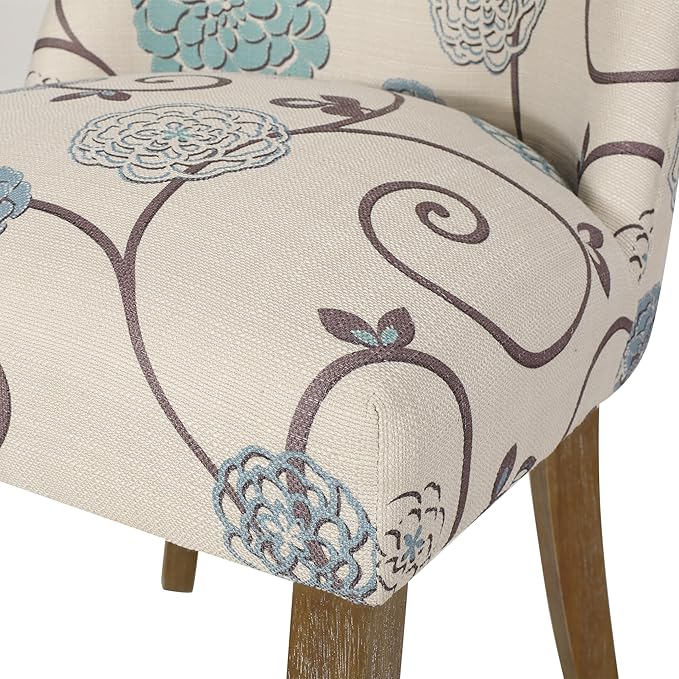 Christopher Knight Home Frances Dining Chair, 19.75 "W x 24.75 "D x 35 "H, Beige and Blue Floral + Natural Brown, Set of 2