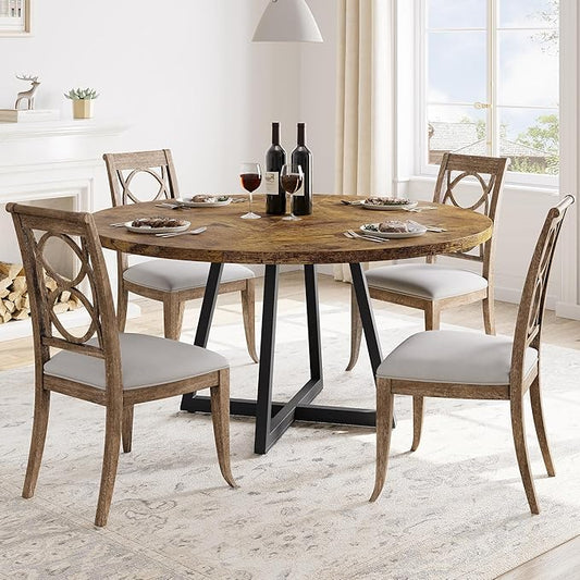 GAOMON Industrial Round Dining Table, 47 Inch Round Kitchen Table for 4, Dinner Table with Wooden Top and Metal Base for Dining Room, Living Room
