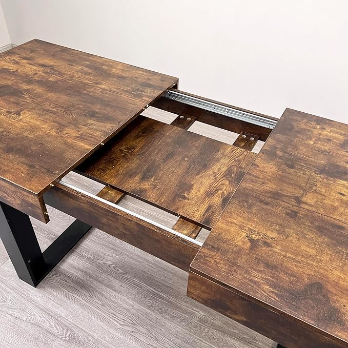 KEIKI 62.99'' to 78.7'' Extendable Dining Table, Modern Farmhouse Expandable Kitchen Table for 6-10 People, Large Wooden Conference Table