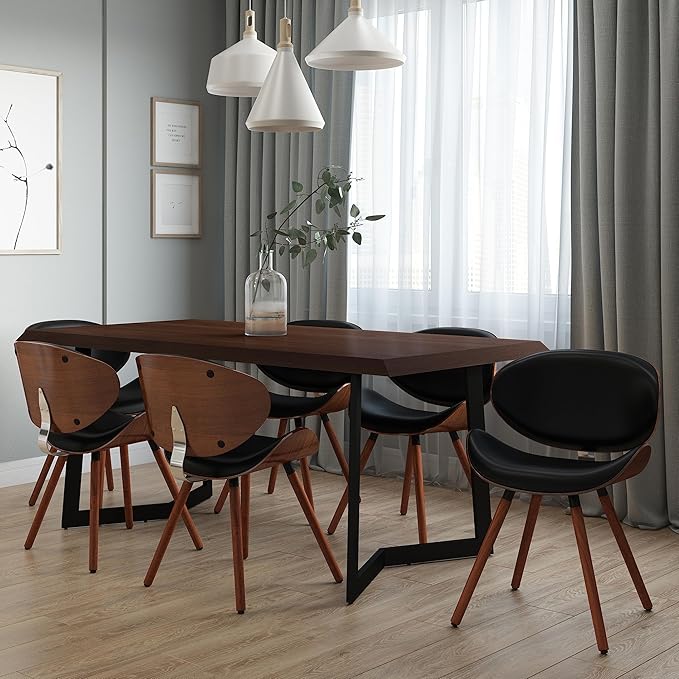 SIMPLIHOME Marana Dining Chairs - Upholstered Bentwood Back and Vegan Leather Kitchen Chair in Black, Mid-Century Modern Dining Room or Kitchen Seating with Contoured Seat and Beech Wood Base