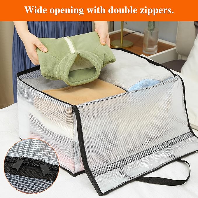 Vieshful 7 Pack 60L Clear Clothes Storage Bags with Zipper and Handles, Large Plastic Organizers for Comforter Clothes Bedding Blankets Duvets Pillow Toys & Moving