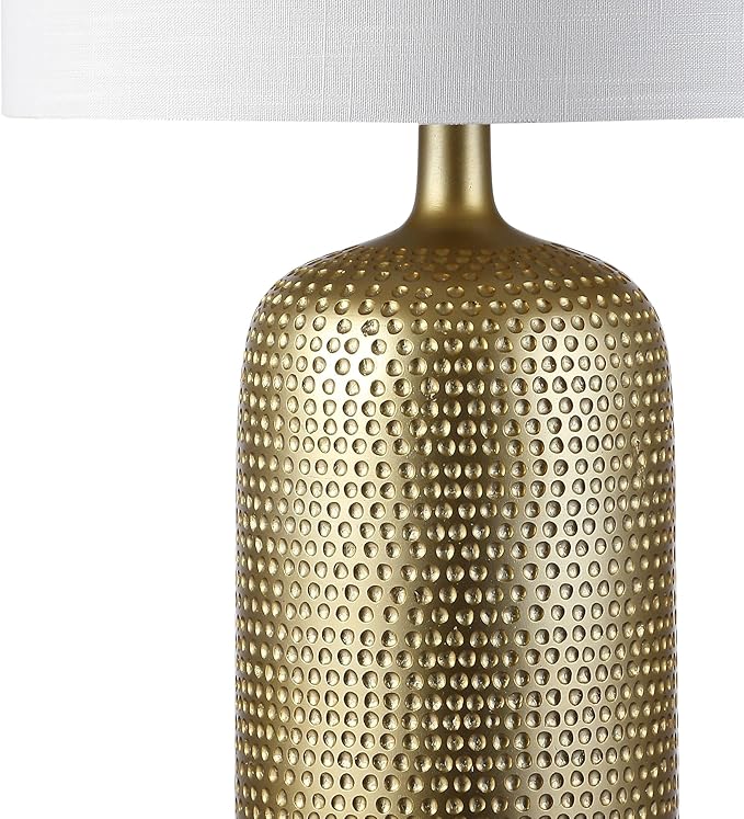 JONATHAN Y 30" Gold Modern Resin Table Lamp, Glam Contemporary Bedside Lamp with White Linen Drum Shade for Living Room Bedroom Nightstand, UL Listed, LED Bulb Included JYL1017A