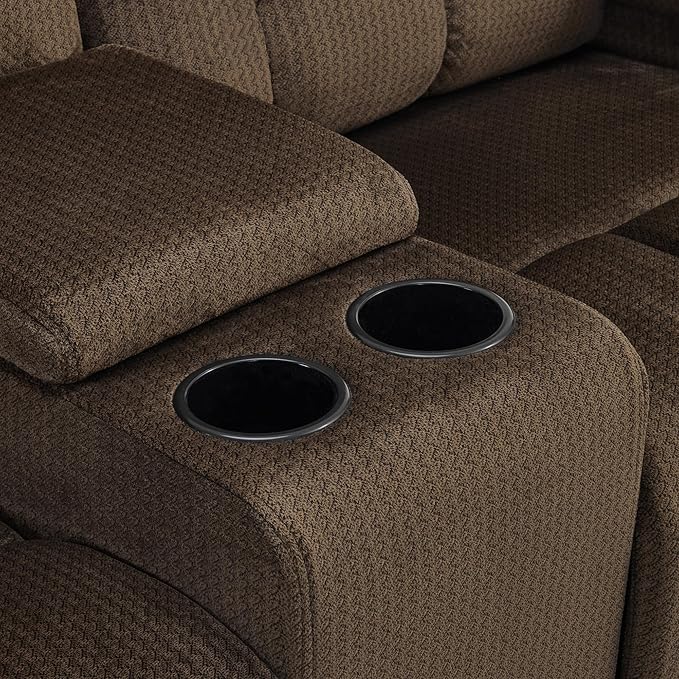MCombo Zero Gravity Power Loveseat Recliner with Console, Heat and Vibration Massage, Reclining Loveseat Sofa with USB Ports, Cup Holders for Living Room, Fabric RS6234 (Dark Brown)