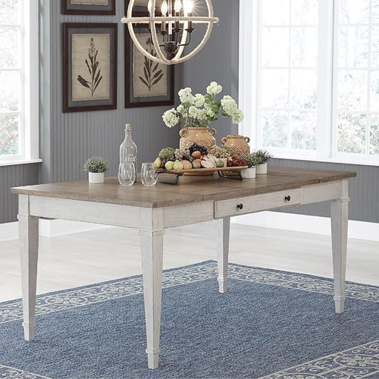Signature Design by Ashley Skempton Farmhouse Rectangular Dining Room Table with Storage, White & Light Brown