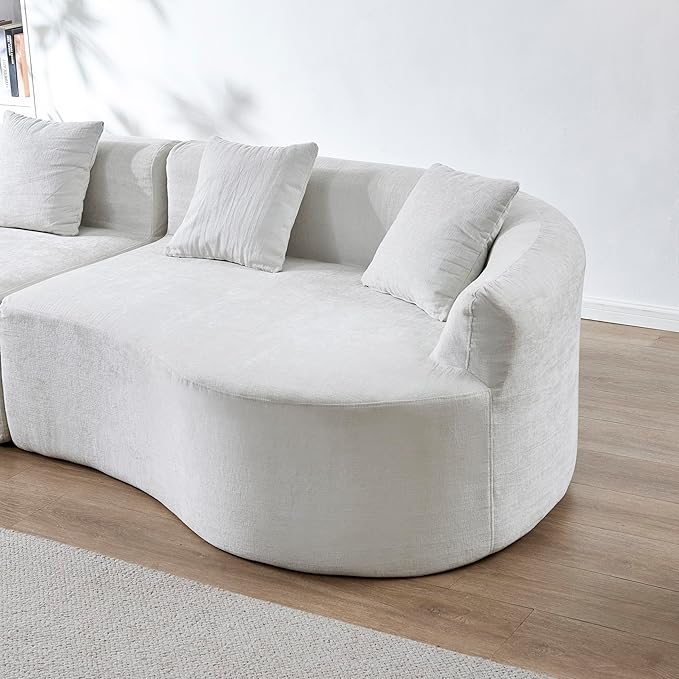111" Curved Modular Sectional Sofa Couch, Deep Seat Boneless Cloud Couch with 4 Pillows, High Density Foam Floor Lounge Sofa for Living Room, Apartment,Premium Chenille Fabric | Breathable material, Softness
