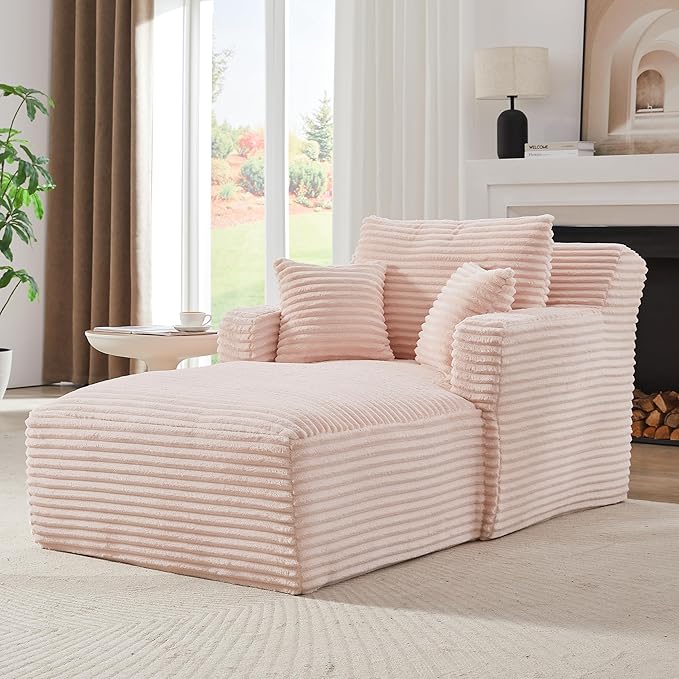 KEIKI 65.4" Indoor Single Chaise Sofa, Compact Corduroy Upholstered Lounge Chair, No Assembly Sleeper Chaise for Small Apartment or Loft