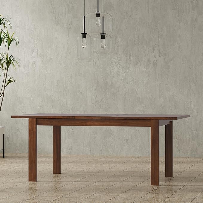 SIMPLIHOME Wilson Dining Table - 60 inch Wide Solid Wood Walnut Veneer Extendable Table, Transitional Style for Dining Room or Kitchen with Thick, Straight Legs and Butterfly Leaf, Seats 8