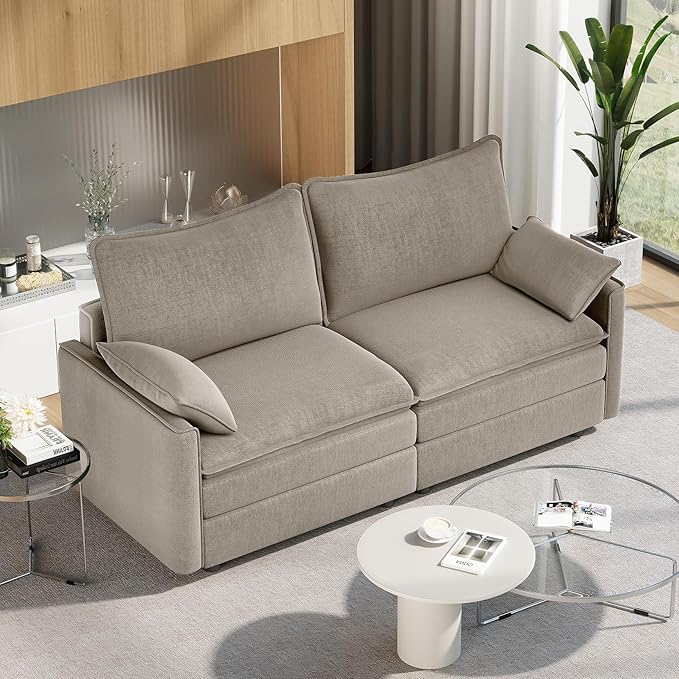 Vesgantti 74" Loveseat Sofa for Living Room, Comfy Cloud Couch Deep Seat Chenille Modern 2 Seater Small Sofa with Armrest Pillow, Easy Assembly for Small Spaces, Light Brown | Sink-in Comfort, Height Adjustable, Easy Rearrangement, Extra-deep Ottoman, ...