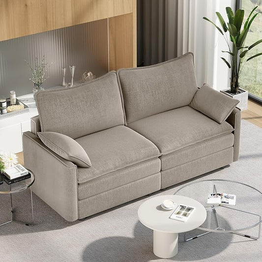 Vesgantti 74" Loveseat Sofa for Living Room, Comfy Cloud Couch Deep Seat Chenille Modern 2 Seater Small Sofa with Armrest Pillow, Easy Assembly for Small Spaces, Light Brown | Sink-in Comfort, Height Adjustable, Easy Rearrangement, Extra-deep Ottoman, ...