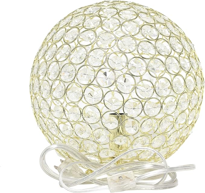 Elegant Designs LT1067-GLD 10" Elipse Crystal Collection Metal Crystal Ball Sequin Table Desk Lamp for Accent Lighting, Décor, Living Room, Gold