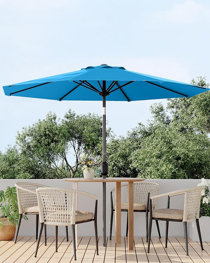 GarveeLife Outdoor Patio Umbrella, Table Market Umbrella with Push Button Tilt and Crank, 8 Sturdy Ribs UV Protection Waterproof for Garden, Deck, Backyard, Pool
