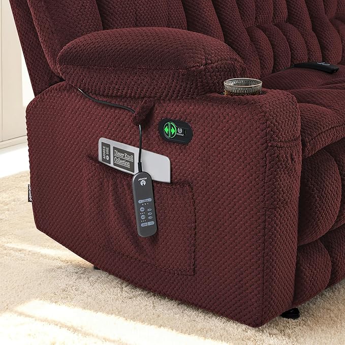 MCombo 80.7" W 3 Seater Power Reclining Sofa with Heat and Vibration Massage, Zero Gravity Recliner Sofa Couch with Drop Down Table for Living Room, Fabric 6316M10