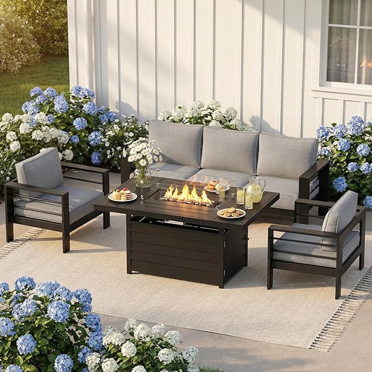 Solaste Aluminum Patio Furniture Set for All Weather, Oversized Metal Outdoor Furniture Set with 27.5" Deep Seating and 3.2" Wide Armrest, Outdoor Patio Conversation Sets with 10" Back Suport Cushion