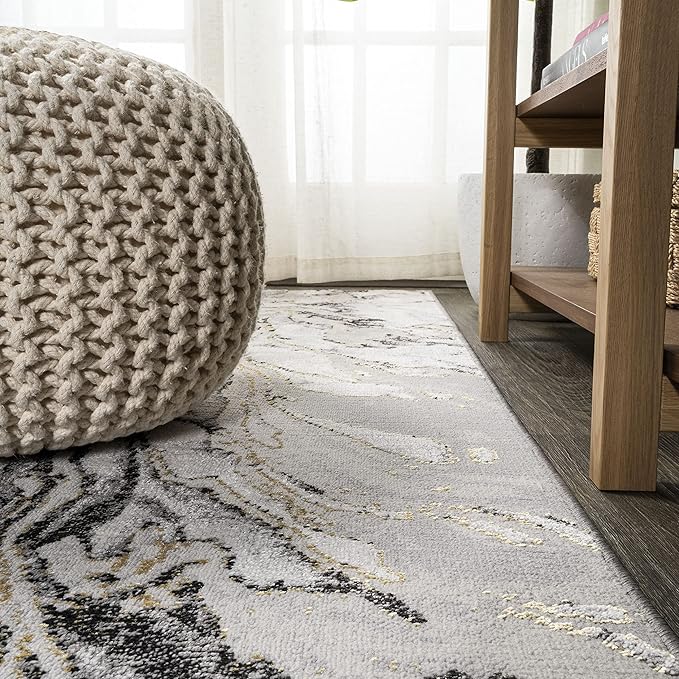 JONATHAN Y Swirl Marbled Gray/Black Runner Rug 2X10 ft, Abstract for Living Room, Bedroom, Kitchen, Office, Easy-Cleaning, High Traffic, Pet-Friendly, Non-Shedding SOR203C-210