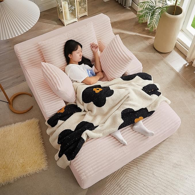 KEIKI 66" Oversized Chaise Lounge Chair, No Assembly Sleeper Style Boneless Chair for Bedroom, Full-Body Reclining Lounger for Napping, Side Sleeping, Reading & Everyday Relaxation