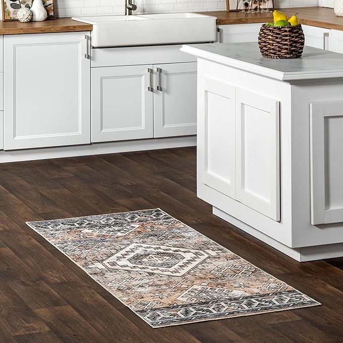 nuLOOM 2'6" x 12' Machine Washable Stain-Resistant Area Rug with Non Slip Backing, Low Profile for Living Room, Bedroom, and Dining Room, Bowie Rust