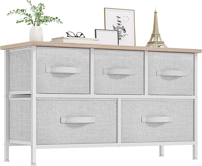 YITAHOME Dresser with 5 Drawers - Fabric Storage Tower, Organizer Unit for Bedroom, Living Room, Closets - Sturdy Steel Frame, Wooden Top