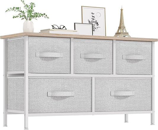 YITAHOME Dresser with 5 Drawers - Fabric Storage Tower, Organizer Unit for Bedroom, Living Room, Closets - Sturdy Steel Frame, Wooden Top