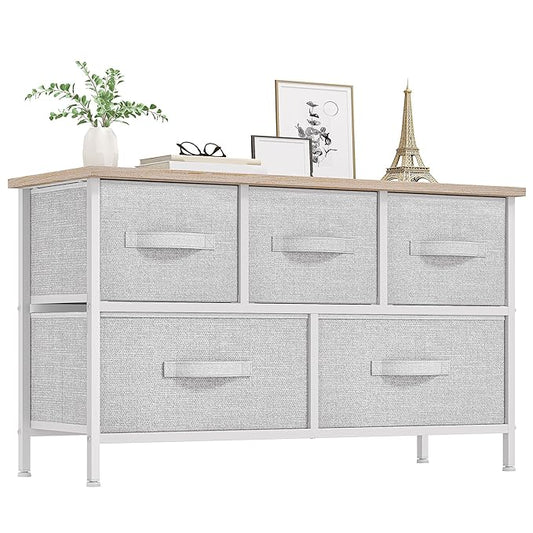 YITAHOME Dresser with 5 Drawers - Fabric Storage Tower, Organizer Unit for Bedroom, Living Room, Closets - Sturdy Steel Frame, Wooden Top
