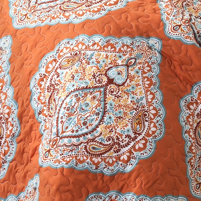Lush Decor Harley Reversible Quilt Set, 5 Piece Set, King, Tangerine - Boho Bedding Set - Orange Quilt - Bold & Colorful Paisley Quilt - Maximalist & Boho Bedroom Decor