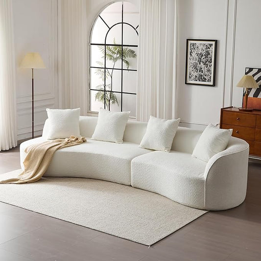Christopher Knight Home Braebt 126" Modular Sofa with 4 Throw Pillows, Curved 5-Seater Large Sofa Couches, Comfy Upholstered Sectional Cloud Couch for Living Room, Study, No Assembly Required, Beige