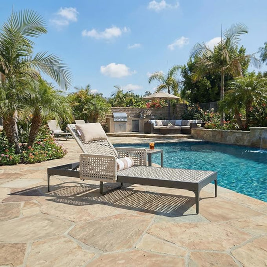 PURPLE LEAF 1 Piece Outdoor Chaise Lounge Rattan Wicker Lounger with Arms Poolside Furniture Adjustable Recliner Patio Lounge Chair for Beach Yard Garden Balcony, Dark Grey