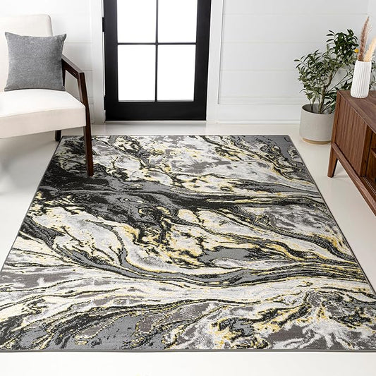 JONATHAN Y Swirl Marbled Black/Yellow Indoor Area Rug 4X6 ft, Abstract for Living Room, Bedroom, Kitchen, Office, Easy-Cleaning, High Traffic, Pet-Friendly, Non-Shedding SOR203D-4