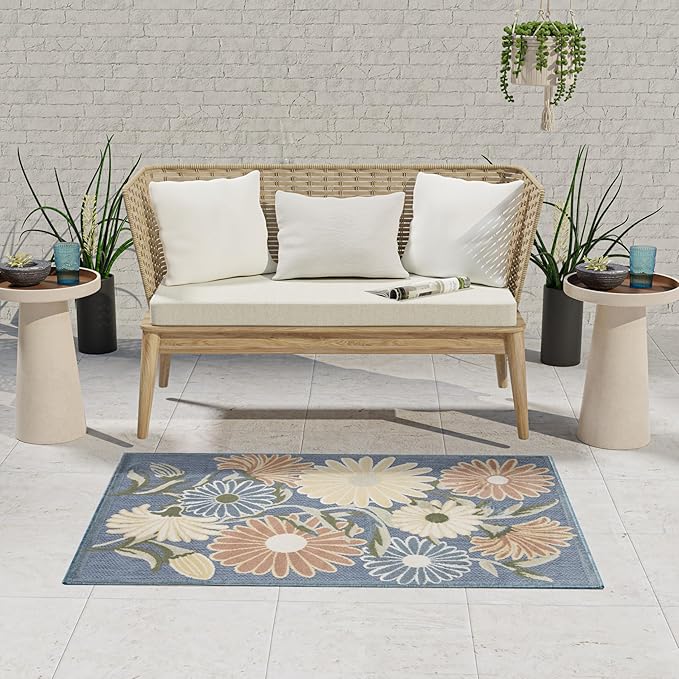 Nourison Home Aloha Blue Sage 2'8" x 4' Area Rug - Easy Clean, Non Shedding, Bed Room, Living Room, Dining Room, Kitchen (3' x 4')