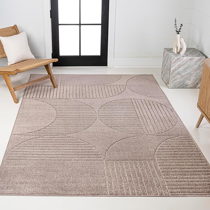 JONATHAN Y Nordby High-Low Arch Striped Indoor/Outdoor Area Rug, 4x6, Taupe/Beige, for Patio, Backyard, Living Room, Bedroom, Office, Hose-Washable (SCN104D-4)
