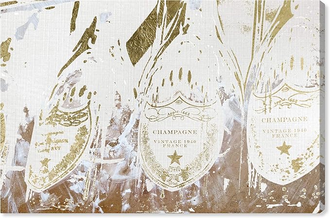 The Oliver Gal Artist Co. Drinks and Spirits Wall Art Canvas Prints 'Vintage Champagne Home Décor, 24" x 16", Gold, White